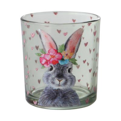 Teelichtglas mit Hase gr&uuml;n