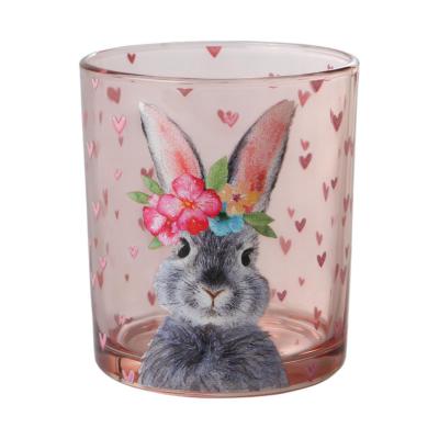 Teelichtglas mit Hase pink