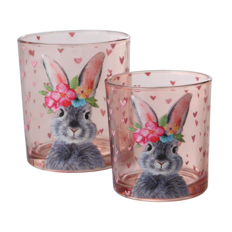 Teelichtglas mit Hase pink