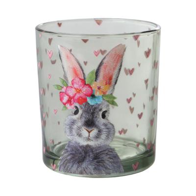 Teelichtglas mit Hase gr&uuml;n