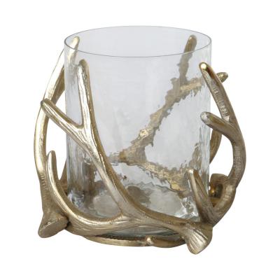 Geweih-Kerzenhalter mit Glas gold