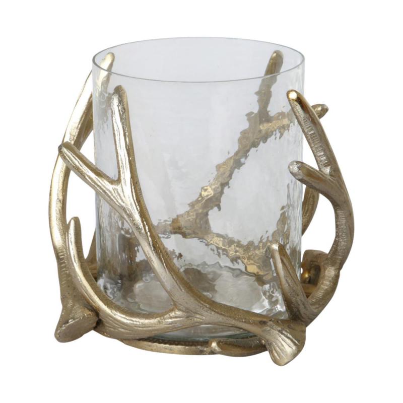 Geweih-Kerzenhalter mit Glas gold