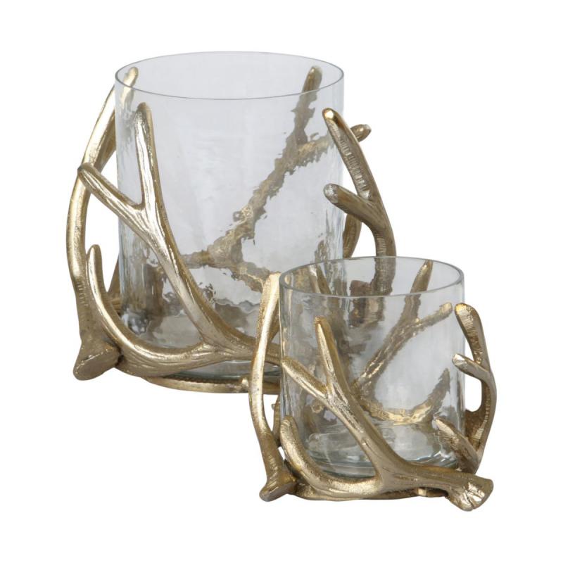 Geweih-Kerzenhalter mit Glas gold
