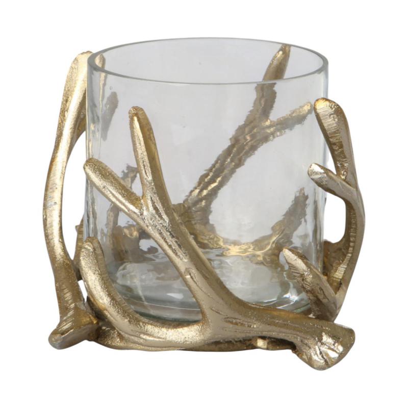 Geweih-Kerzenhalter mit Glas gold