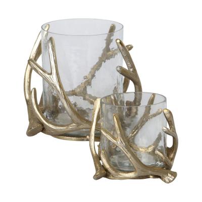 Geweih-Kerzenhalter mit Glas gold