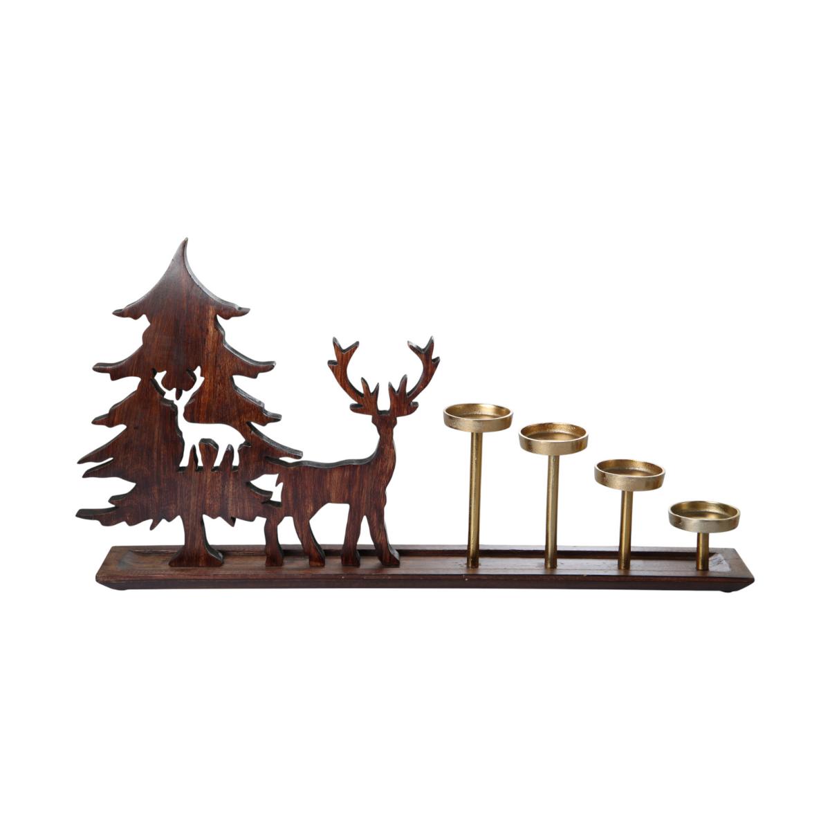 Kerzenhalter mit Hirsch & Tanne