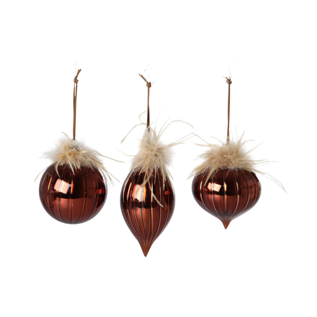 Glasschmuck Ornament mit Federn braun