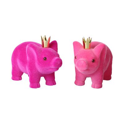 Schwein mit Krone beflockt rosa/pink gemischt