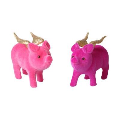 Schwein mit Krone und Flügel beflockt rosa/pink gemischt